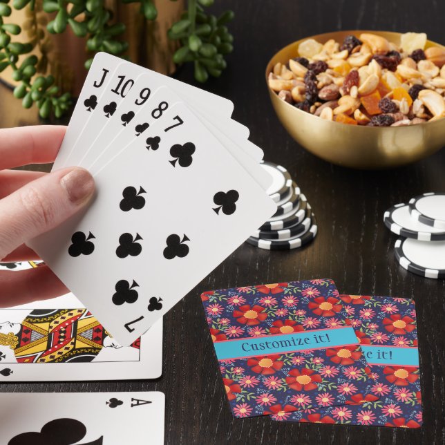 Custom Floral Pattern Name Fun Elegant Inspirivity Poker Cards (In Situ)