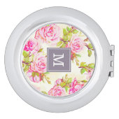 Custom Floral Pattern Old Rose Monogram Compact M Compact Mirror (Side)