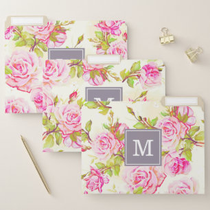 Custom Floral Pattern Old Rose Monogram File F Folder