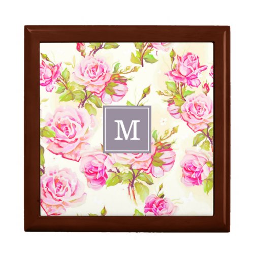 Custom Floral Pattern Old Rose Monogram Jewelry B Jewelry Box