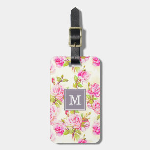 Custom Floral Pattern Old Rose Monogram L Tag