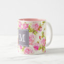 Custom Floral Pattern Old Rose Monogram Mug