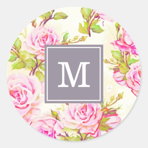 Custom Floral Pattern Old Rose Monogram R Sticker