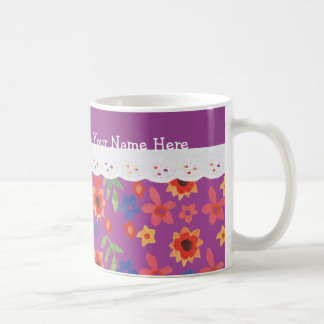 Custom Floral Pattern on Magenta, Faux Lace Coffee Mug
