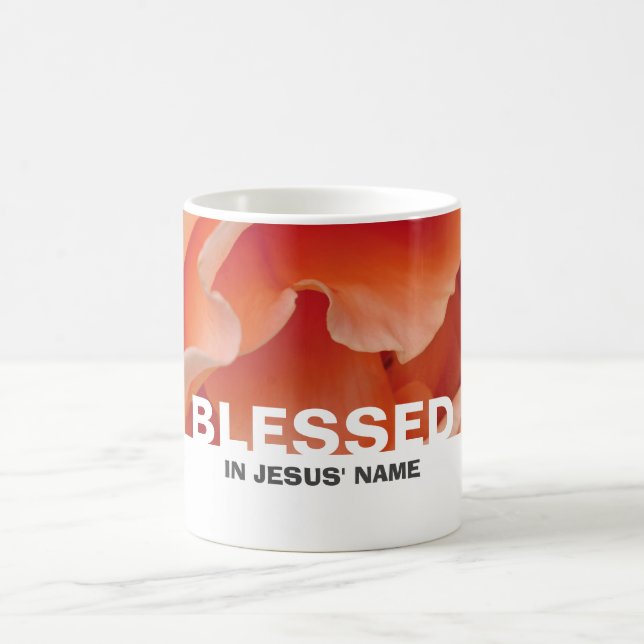 Custom Floral Peach Rose BLESSED Coffee Mug (Center)