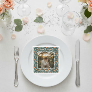 Custom Floral Photo Engagement Napkins