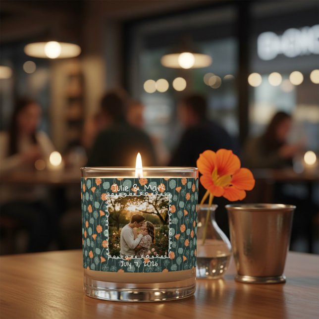 Custom Floral Photo Engagement  Scented Candle (Creator Uploaded)