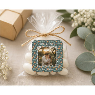 Custom Floral Photo Engagement Square Sticker