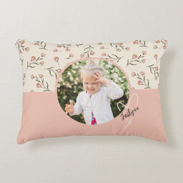 Custom Floral Photo pillow for child's bedroom (Front)