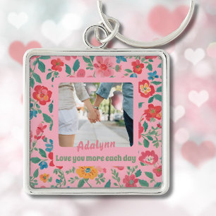 Custom Floral Photo Valentines Gifts for Teens Keychain
