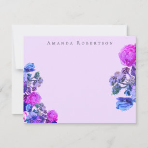 Custom Floral Pink Purple Blue Watercolor Bouquet Note Card