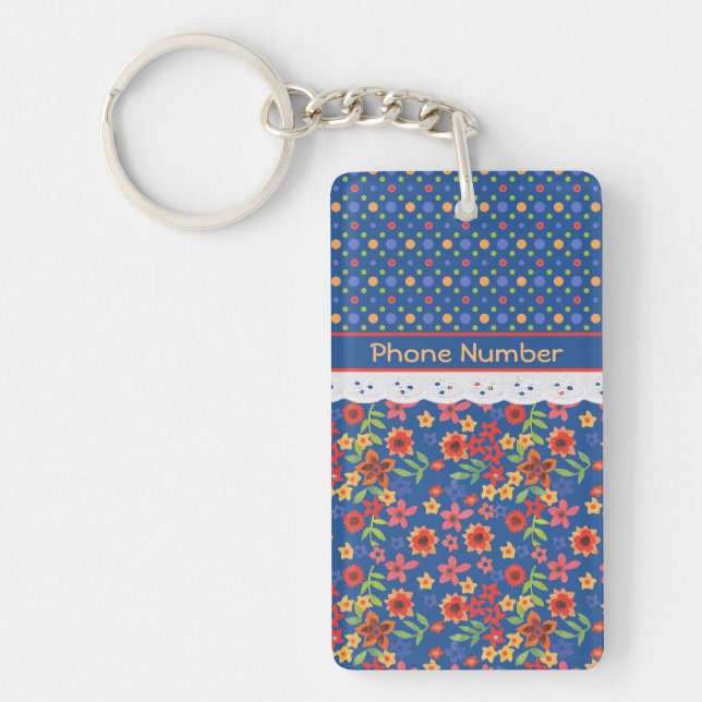 Custom Floral, Polkas, Faux Lace Acrylic Keychain (Front)
