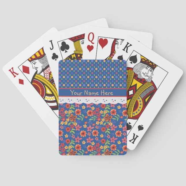 Custom Floral Polkas Faux Lace Playing Cards (Back)