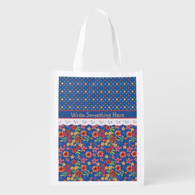 Custom Floral, Polkas, Faux Lace Shopping Bag (Front)