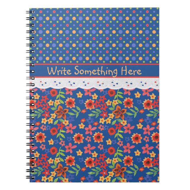 Custom Floral, Polkas, Faux Lace Spiral Notebook (Front)