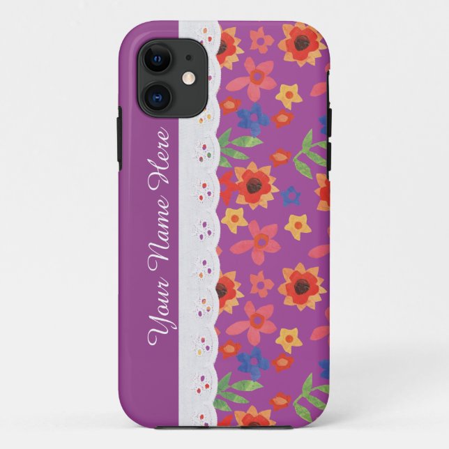Custom Floral Print on Magenta iPhone 5/5s Case (Back)