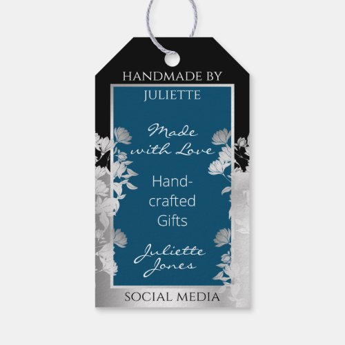 Custom Floral Product Supplies Ocean Blue Silver Gift Tags