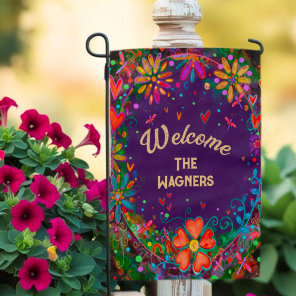 Custom Floral Purple Dragonflies Garden Flag