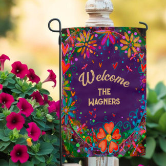 Custom Floral Purple Dragonflies Garden Flag