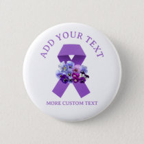 Custom Floral Purple Ribbon Awareness  Button