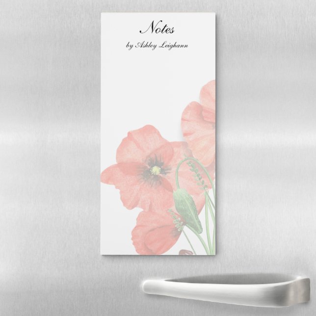 Custom Floral Red Poppy Magnetic Notepad (In Situ)