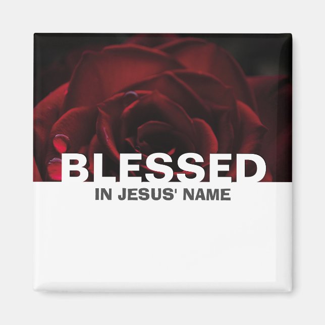 Custom Floral Red Rose BLESSED Magnet (Front)
