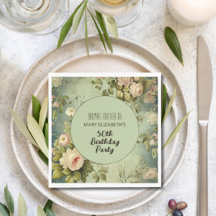 Custom Floral Rose Greenery BIrthday Party Napkins