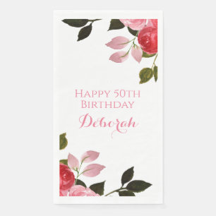 Custom Floral Roses BIrthday Party Paper Guest Towels