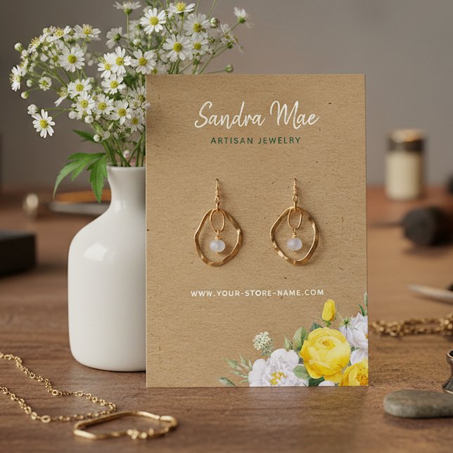 Custom Floral Roses Gold Art Jewelry Display Card (Creator Uploaded)