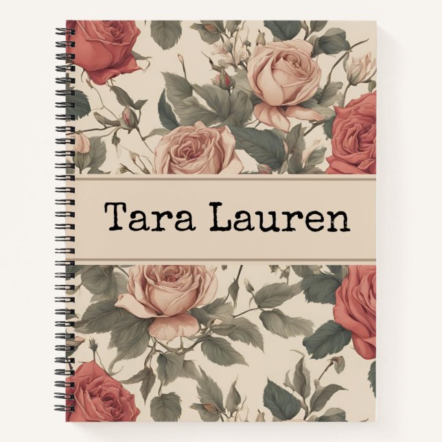 Custom Floral Roses Notebook for School and Office (Front)