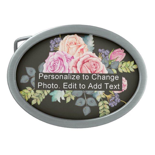 Custom Floral Roses Replace Artwork Slogan Belt Buckle (Front)