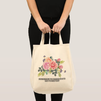 Custom Floral Roses Replace Artwork Slogan Grocery Tote Bag