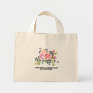Custom Floral Roses Replace Artwork Slogan Mini Tote Bag