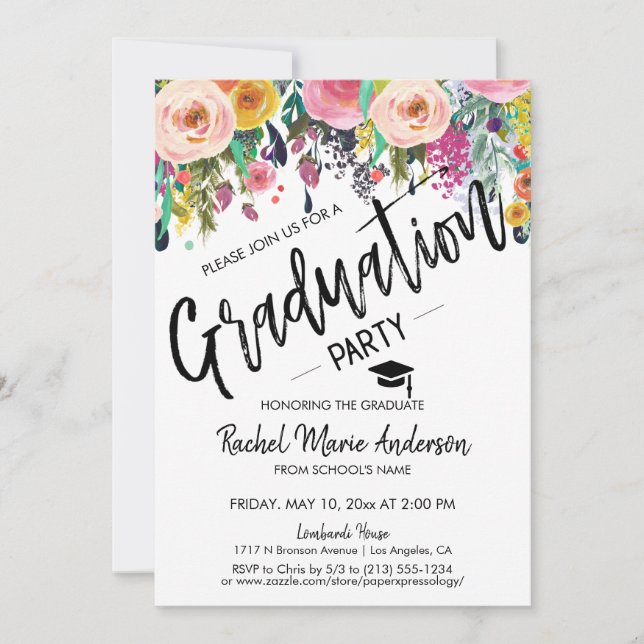 Custom Floral School Class Graduation Photo Party Invitation (Front)