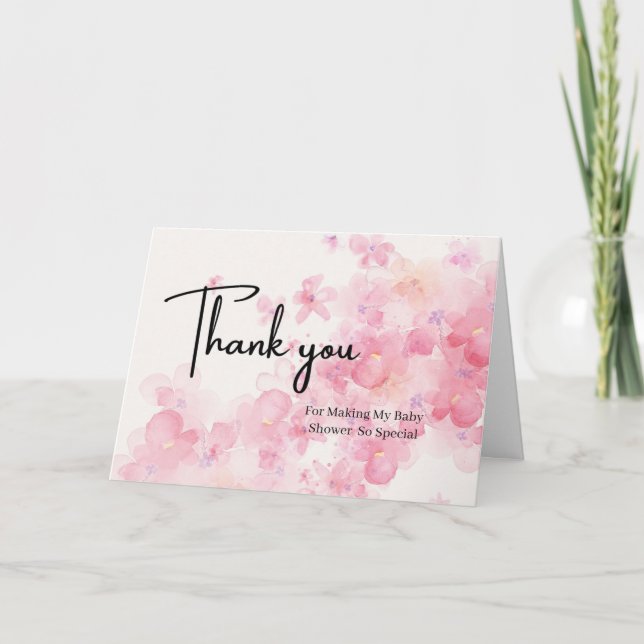 Custom Floral Stork Baby Shower Thank You Note (Front)