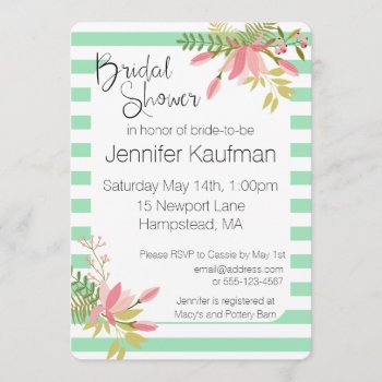 Custom Floral Stripe Wedding | Bridal Shower Invitation by clever_bits at Zazzle