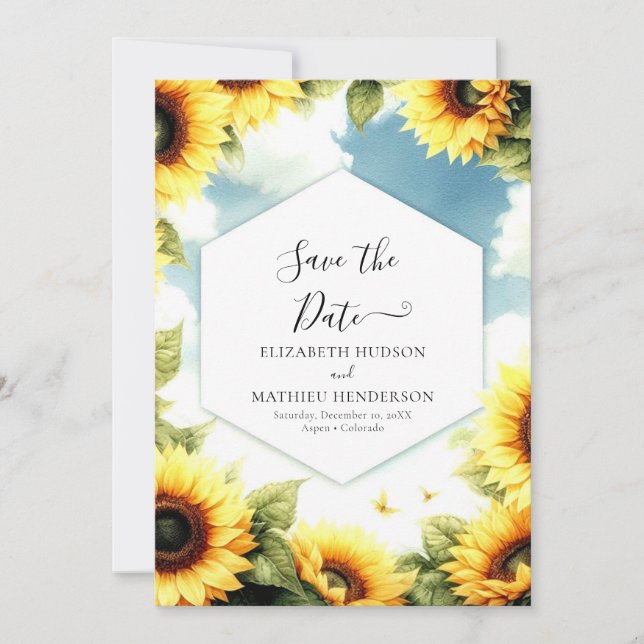 Custom Floral Sunflower Wedding Save The Date (Front)