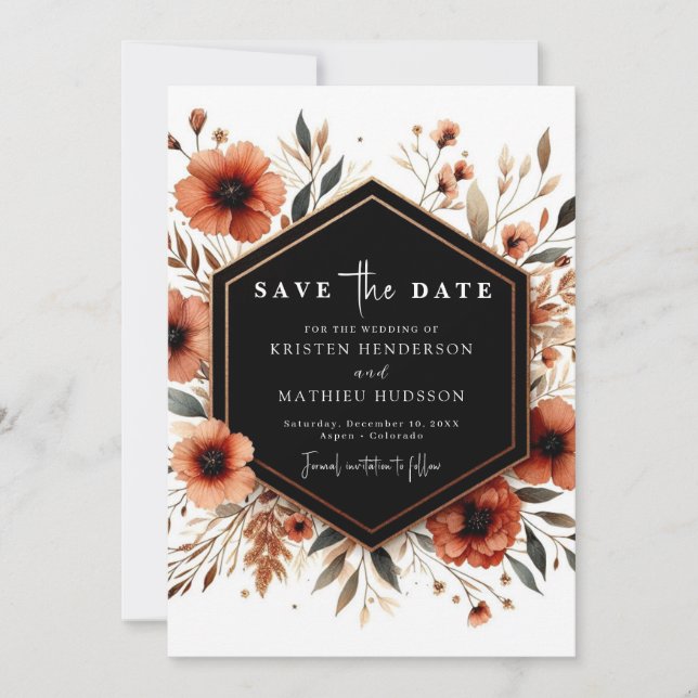 Custom Floral Terracotta Wedding Save The Date (Front)