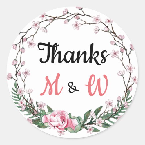 Custom Floral Thank You Classic Round Sticker