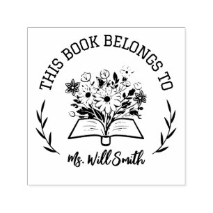 Custom Floral This Book Belongs To Teacher Self-inking Stamp