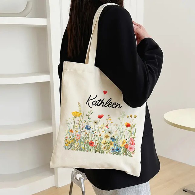 Custom Floral Tote for Mom, Bridesmaids & Teachers Bag (wildflowers tote bag, floral tote for women, gift for mom, bridesmaid gift, bridesmaid proposal bag)