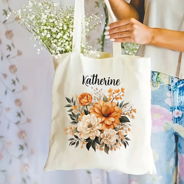 Custom Floral Tote Gift for Her, Bridesmaid or Mom (floral tote bag, custom name tote, personalized tote, bridesmaid tote bag, bachelorette gift bag)