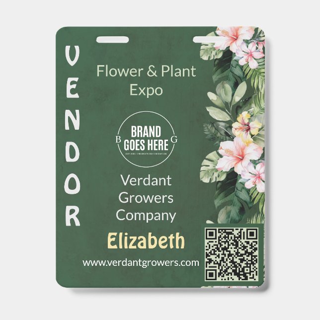 Custom Floral Trade Show Event Name Badge (Front)