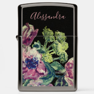 Custom Floral Watercolor Black Pink Bouquet Chic Zippo Lighter