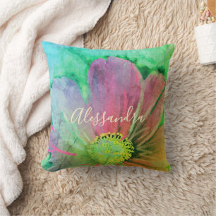 Custom Floral Watercolor Colorful Wildflower Chic Throw Pillow