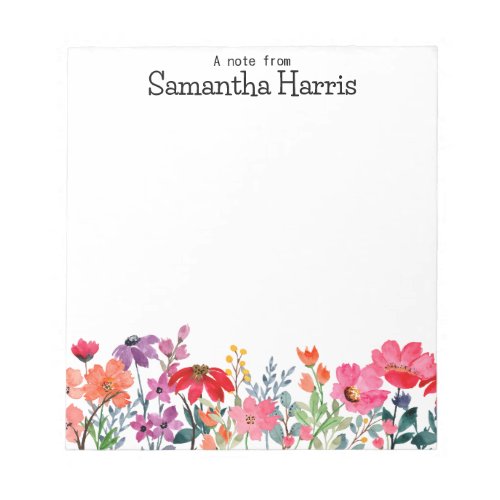 Custom Floral Watercolor Wildflowers Name Notepad