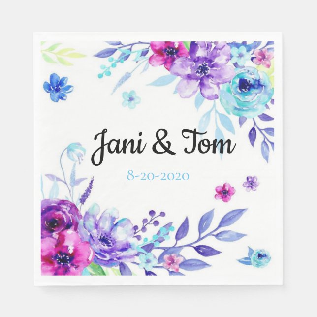 Custom Floral Wedding Napkins (Front)