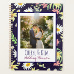 Custom Floral Wedding Planner | Personalized Photo<br><div class="desc">Capture your wedding journey in style with this customizable floral wedding planner. Featuring a modern design with vibrant daisies and pastel flowers on a navy background, this planner includes a personalized photo and couple's names on the cover. Perfect for brides and grooms who want a unique, one-of-a-kind keepsake to organize...</div>