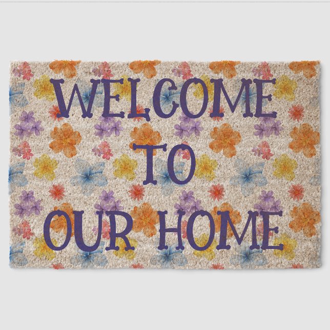 Custom Floral Welcome Mat - Personalized Door Mat (Front)