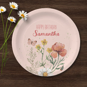 Custom Floral Wildflower BIrthday Party Paper Plates